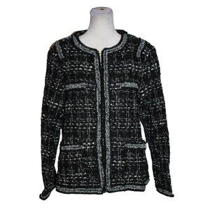 Vicky & Lucas Black White Metallic Thread Blazer Women's Size L NEW
